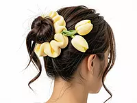 Plush Fur Hair Scrunchies with Floral Ribbon Charms
