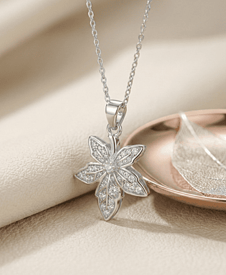 925 Silver Pavé Maple Leaf Pendant