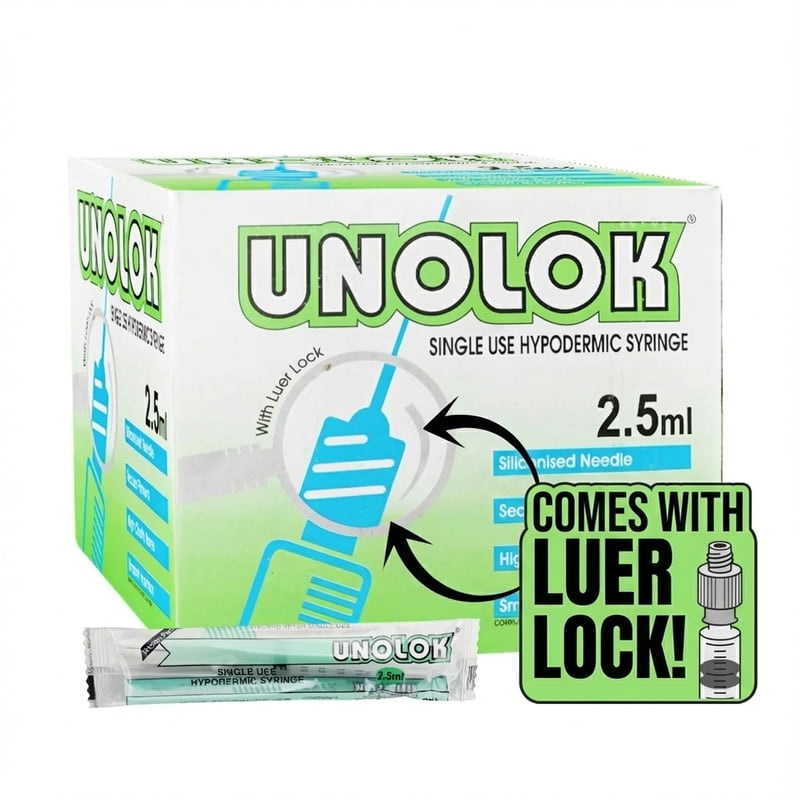 HMD Unolok Syringe 2.5ml 26G x 1.5 Inch Needle | Luer Lock Sterile Disposable Syringe | Box of 100