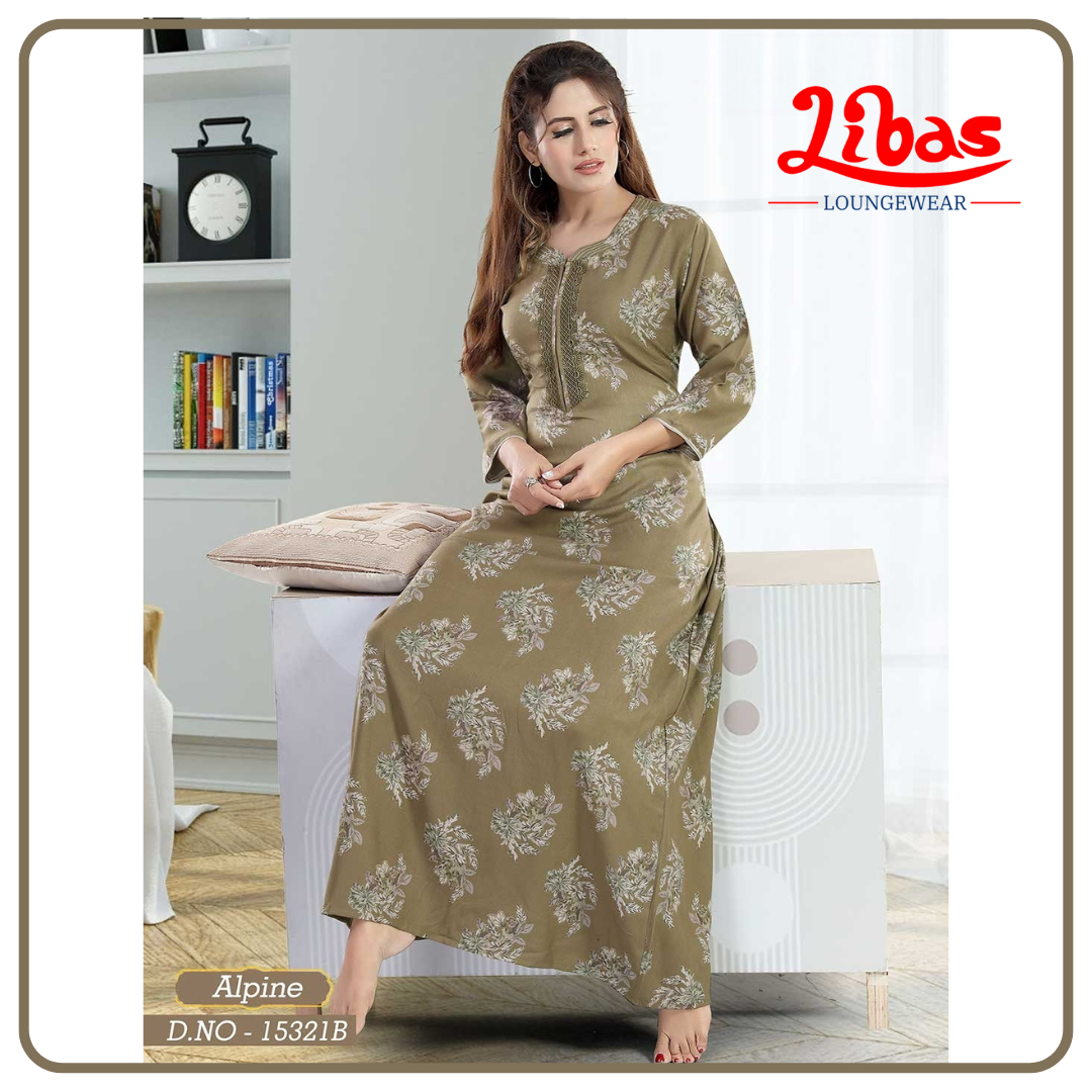 Rock’n Oak Alpine Long Sleeve Nighty With Floral Print All Over From Libas Loungewear - LSN216