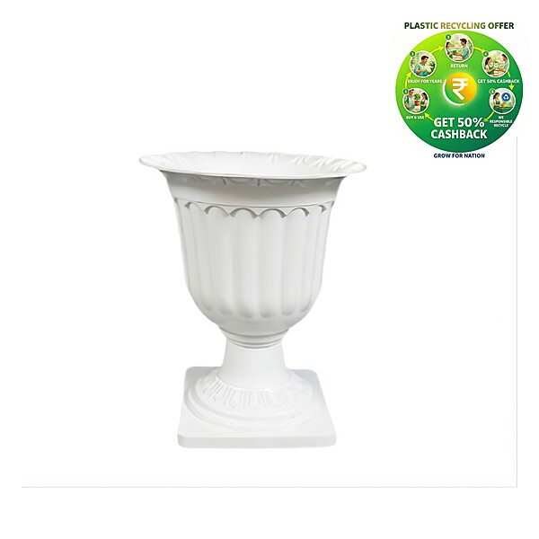 Plastic Lotus Stand Pot | 18 Inch | White | Round