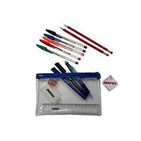 Stationery Filled Blue Zip 8x5"" Pencil Case