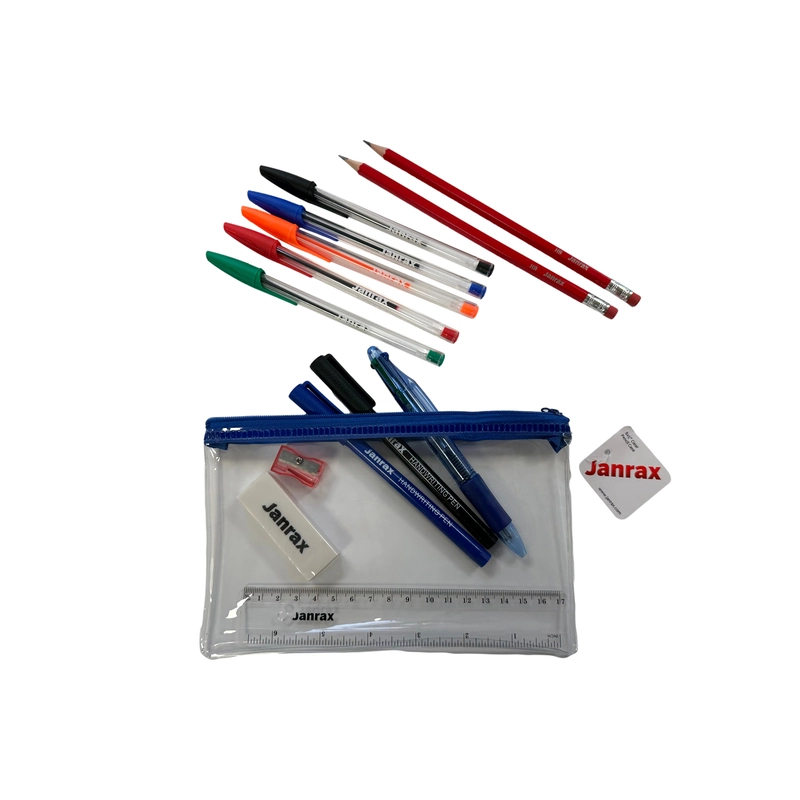 Stationery Filled Blue Zip 8x5"" Pencil Case