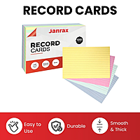Pack of 100 Assorted Colour Ruled 8x5" Record Cards â€“ Lined Study Index Cards for Notes, Revision