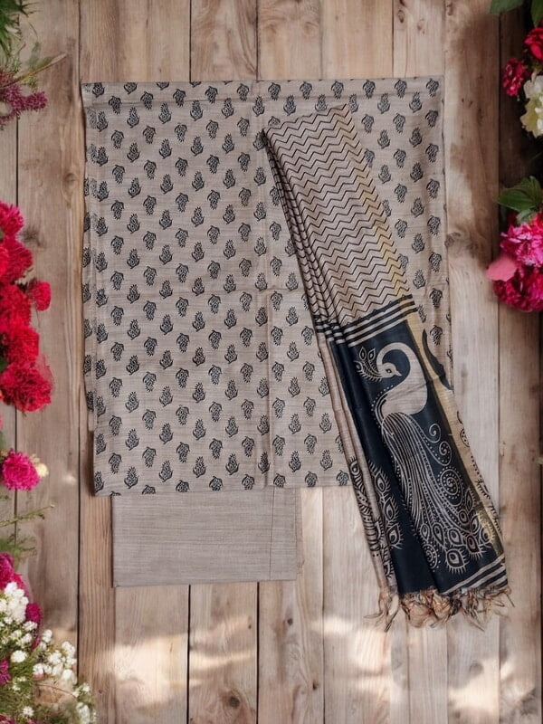 Copy of Black Madhubani Print Unstitched Cotton Silk Salwar Suit with Dupatta