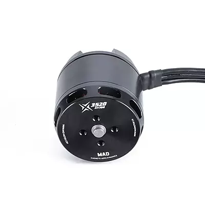 Top angle view of the MAD X3520 motor showing its precision CNC-machined aluminum housing Top angle view of the MAD X3520 motor showing its precision CNC-machined aluminum housing