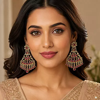 Gulrani Magenta Stone Gold-Tone Chandelier Earrings