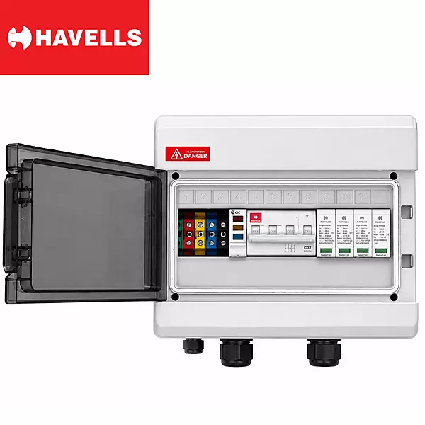 Havells 3 phase ACDB Premium IP66 Waterproof – 32A MCB,320V SPD with Phase indicator (5-12kW)