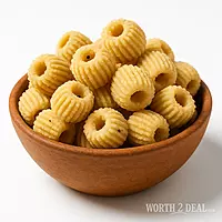 Fresh Kerala Ari Murukku in a clay bowl on a white background with subtle Worth2Deal.com watermark.
