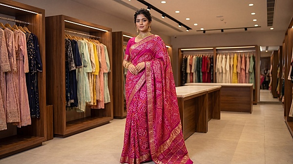 Kala Sanskruti All Over Rani Pink Color Pure Gaji Silk Bandhani Saree 6.5M with Blouse Piece Elegant Traditional Wear Saree for Women