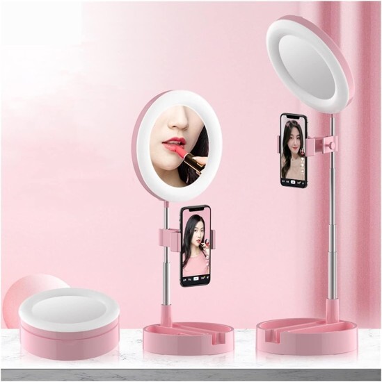 LED Desktop Makeup Mirror Selfie Light Ring Lamp Pack of 1 (Colour: Pink) LED Desktop Makeup Mirror Selfie Light Ring Lamp Pack of 1 (Colour: Pink)
