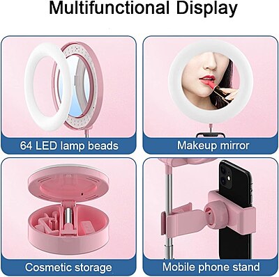 LED Desktop Makeup Mirror Selfie Light Ring Lamp Pack of 1 (Colour: Pink) LED Desktop Makeup Mirror Selfie Light Ring Lamp Pack of 1 (Colour: Pink)