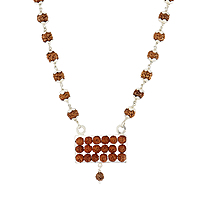 Silver Capped Rudraksha Mala with Rudraksha Pattai Pendant