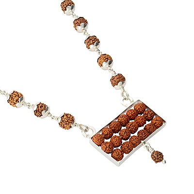 Silver Capped Rudraksha Mala with Rudraksha Pattai Pendant