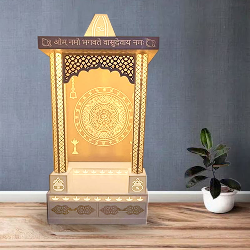 3D Corian Om Mandir With Pillar & Drawer 3D Corian Om Mandir With Pillar & Drawer
