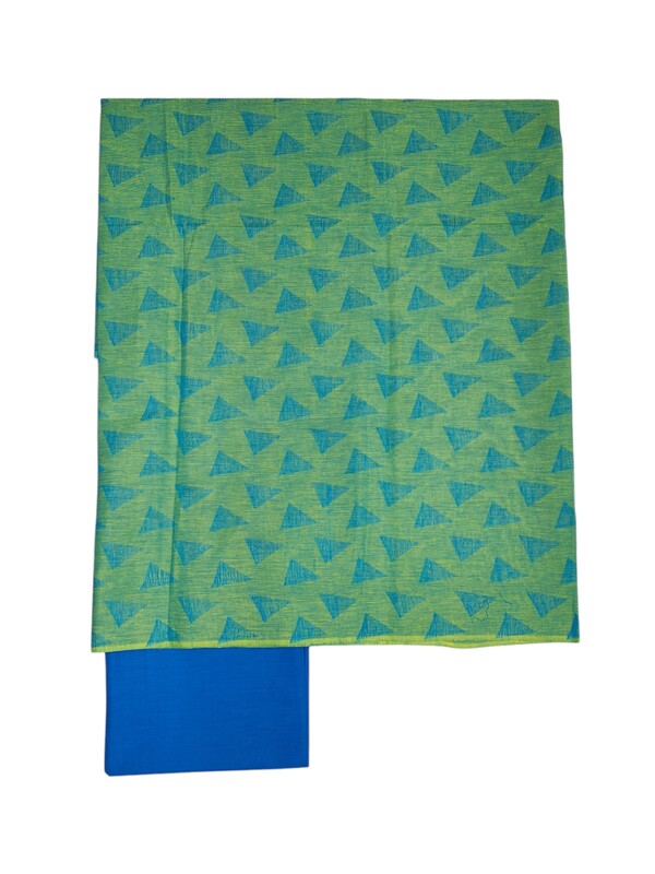 Green & Blue Handloom Mangalagiri Cotton Unstitched Salwar Suit with Ikkat Border for Women