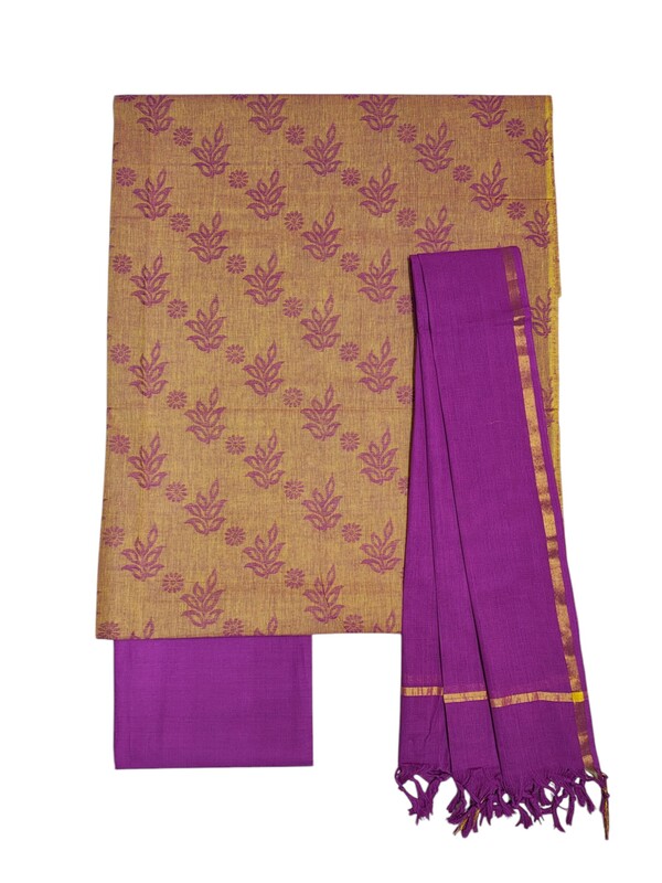 Mustard & Purple Handloom South Cotton Unstitched Salwar Suit Set with Dupatta for Women