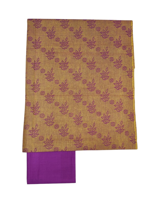 Mustard & Purple Handloom South Cotton Unstitched Salwar Suit Set with Dupatta for Women