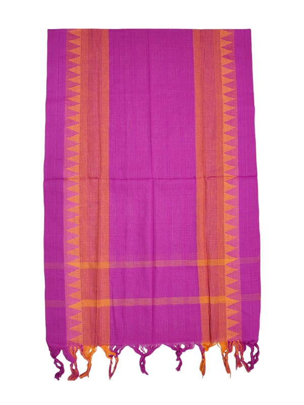 Orange & Pink Handloom Mangalagiri Cotton Plain Unstitched Salwar Suit with Temple Border for Women