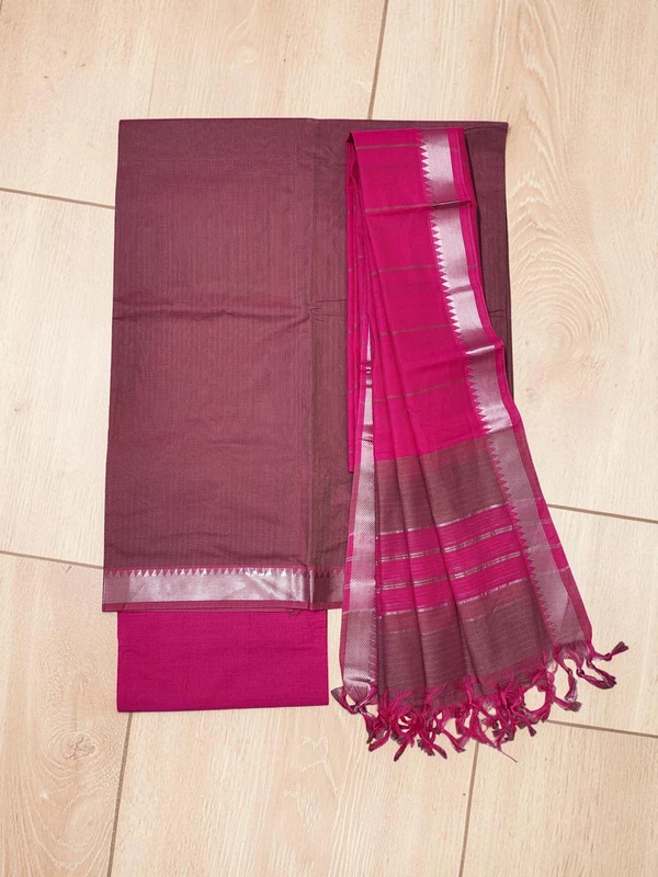 Rust & Pink Mangalagiri Cotton Dress Materials for Women