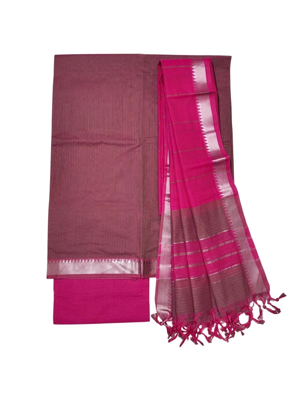 Rust & Pink Mangalagiri Cotton Dress Materials for Women