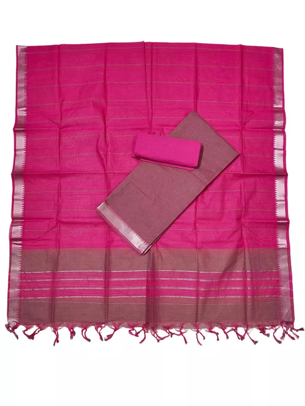 Rust & Pink Mangalagiri Cotton Dress Materials for Women