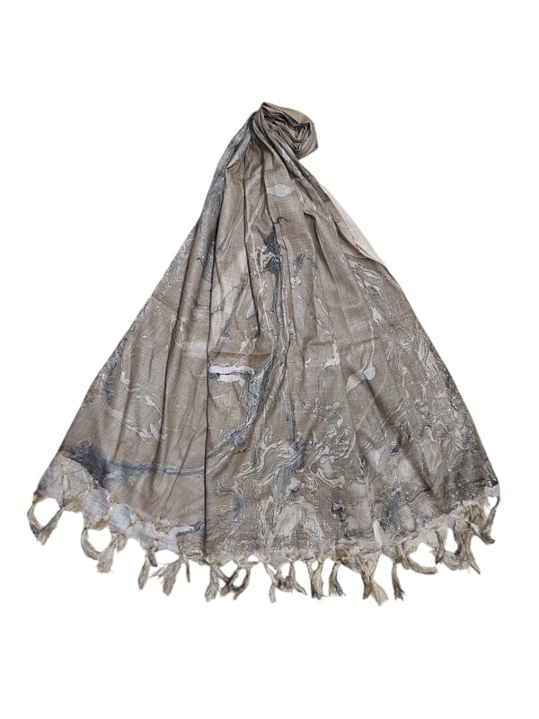 Beige Marble Print Cotton Silk Dupatta