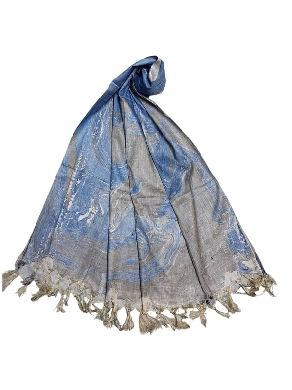 Indigo Marble Print Cotton Silk Dupatta