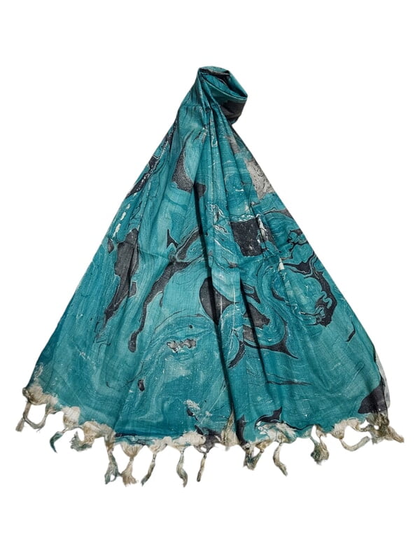 Dark Mint Marble Print Cotton Silk Dupatta