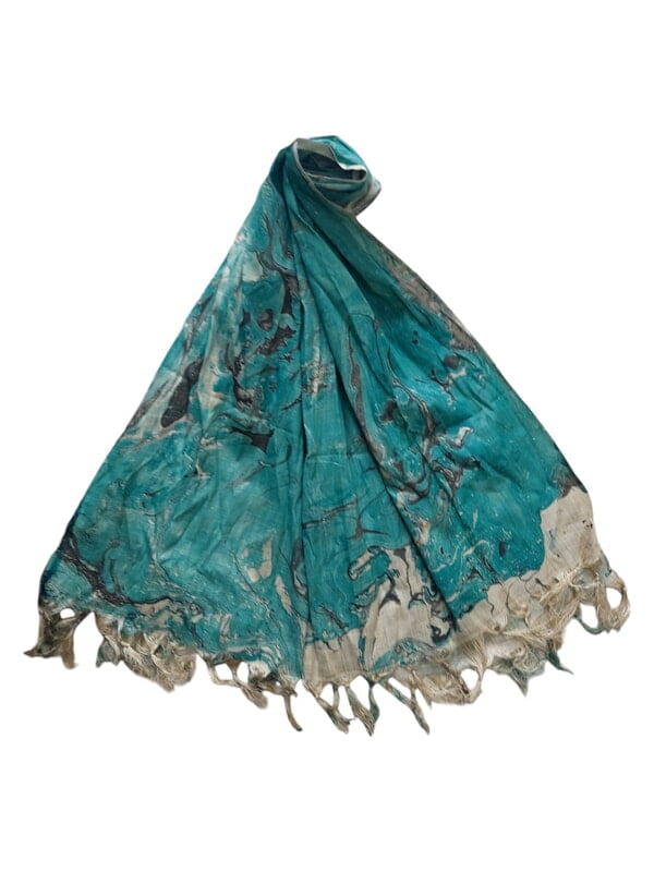 Dark Mint Marble Print Cotton Silk Dupatta