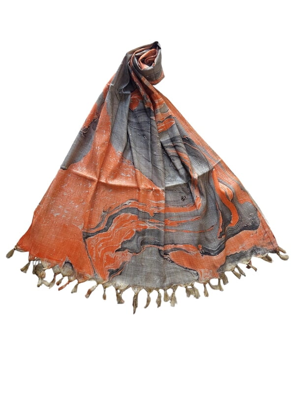 Orange Marble Print Cotton Silk Dupatta