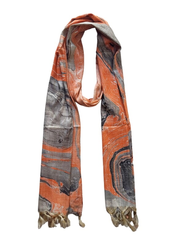 Orange Marble Print Cotton Silk Dupatta