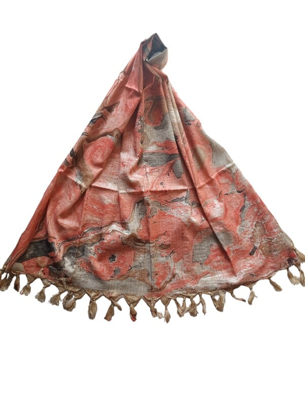Red Marble Print Cotton Silk Dupatta