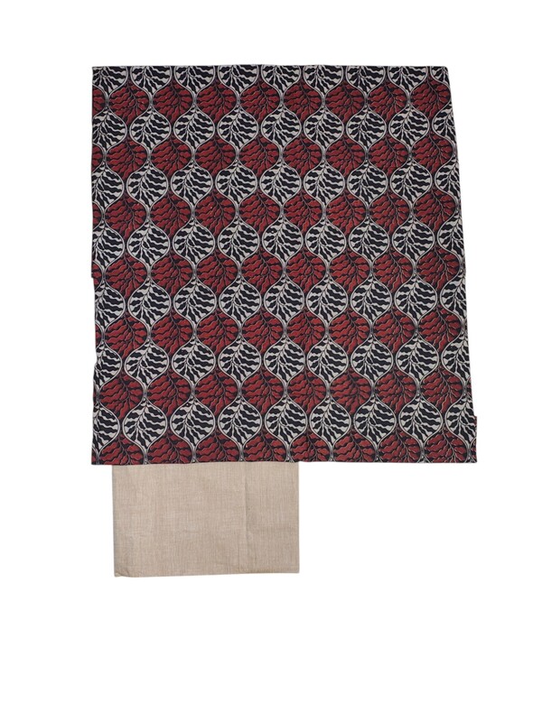 Maroon & Beige Cotton Hand Block Print Unstitched Salwar Suit Set with cotton Dupatta for Women