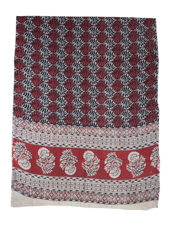Maroon & Beige Cotton Hand Block Print Unstitched Salwar Suit Set with cotton Dupatta for Women