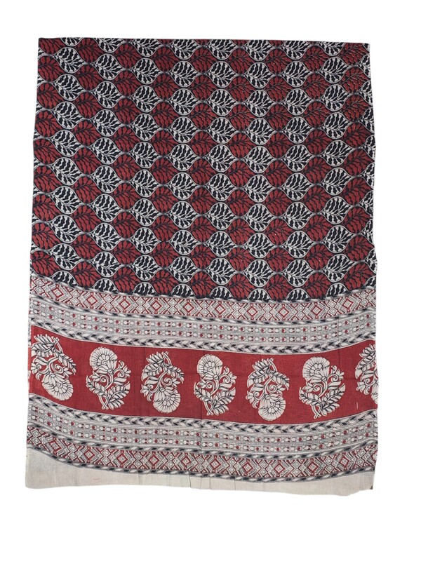 Maroon & Beige Cotton Hand Block Print Unstitched Salwar Suit Set with cotton Dupatta for Women