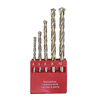 5-piece Masonry Drill Bit Set, For Professionals, Two-Cutter Tip, 2-flute U-shape, Impact Drill Compatibility, 5 Masonry Bits of 4mm, 5mm, 6mm, 8mm,and 10mm
