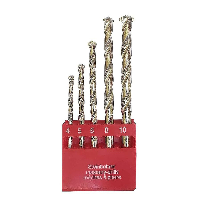 5-piece Masonry Drill Bit Set, For Professionals, Two-Cutter Tip, 2-flute U-shape, Impact Drill Compatibility, 5 Masonry Bits of 4mm, 5mm, 6mm, 8mm,and 10mm