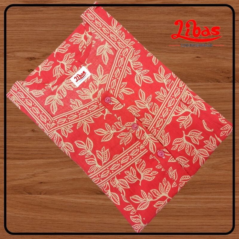 Orange cotton pleated feeding nighty in floral print with side zip from libas - FNT056 Orange cotton pleated feeding nighty in floral print with side zip from libas - FNT056