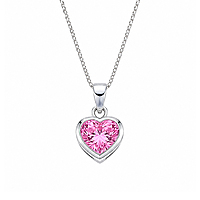 92.5 Sterling Silver Pink Heart Pendant Necklace | CZ Stone Chain for Women
