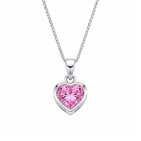 92.5 Sterling Silver Pink Heart Pendant Necklace | CZ Stone Chain for Women