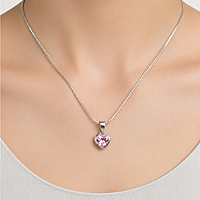92.5 Sterling Silver Pink Heart Pendant Necklace | CZ Stone Chain for Women