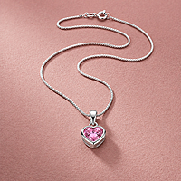 92.5 Sterling Silver Pink Heart Pendant Necklace | CZ Stone Chain for Women