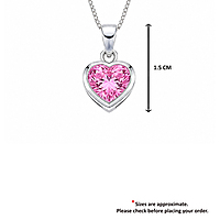 92.5 Sterling Silver Pink Heart Pendant Necklace | CZ Stone Chain for Women