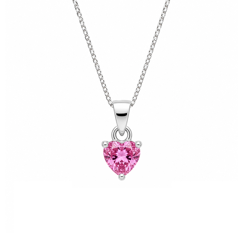 Sterling Silver Heart Cut Pink Stone Pendant Necklace for Women & Girls Casual Wear