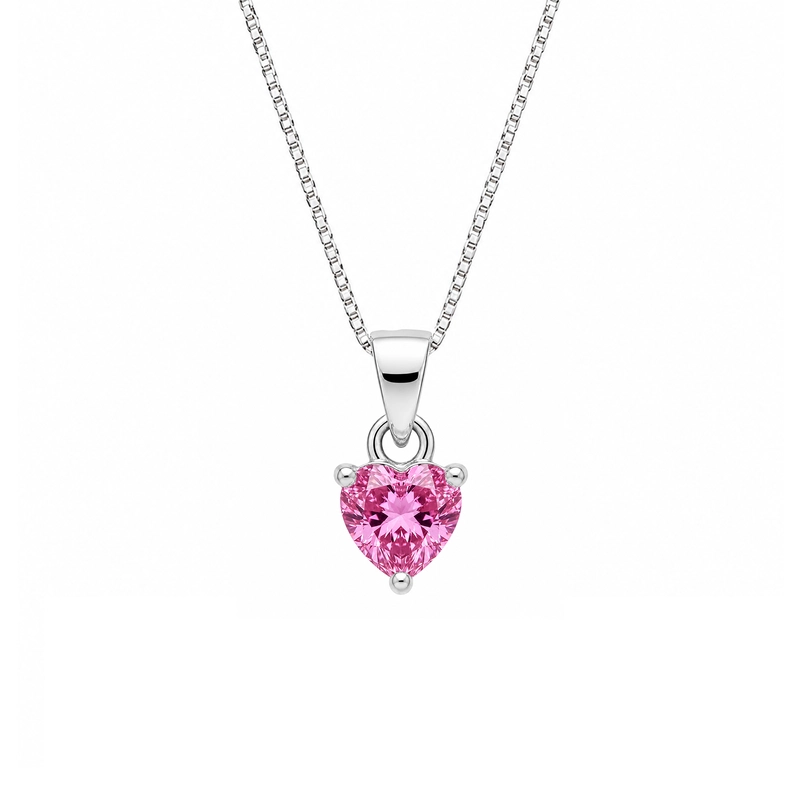 Sterling Silver Heart Cut Pink Stone Pendant Necklace for Women & Girls Casual Wear