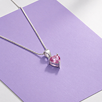 Sterling Silver Heart Cut Pink Stone Pendant Necklace for Women & Girls Casual Wear