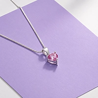 Sterling Silver Heart Cut Pink Stone Pendant Necklace for Women & Girls Casual Wear