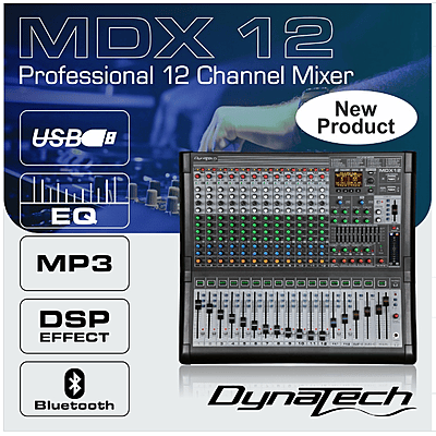 MDX-12 12 Ch. Mixing Console With Double Engine DSP/BT/USB, 4 Aux, Recording