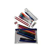 Stationery Filled Blue Zip 8x5"" Pencil Case with Colouring Pencils